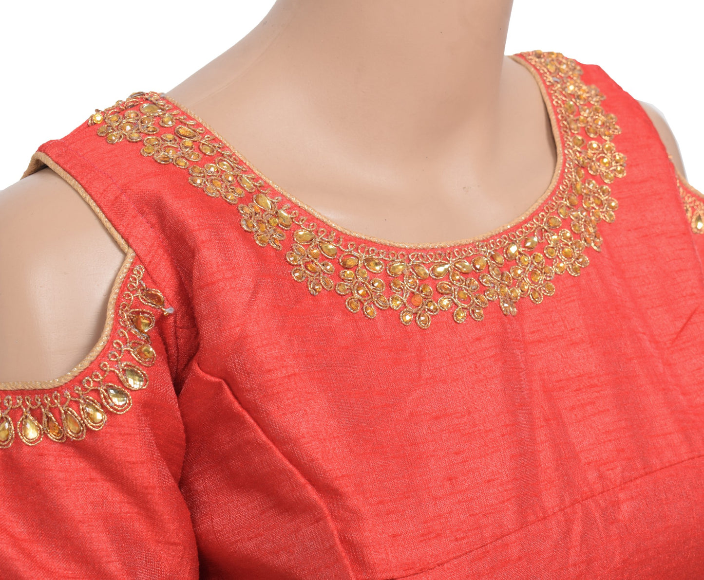 Sushila Vintage Red Stitched Sari Blouse Party Cold Shoulder Sleeves Top "38"