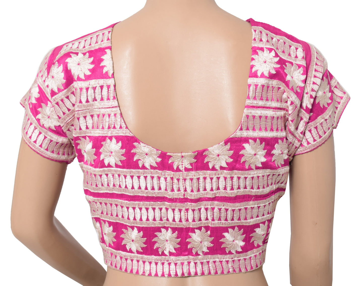 Sushila Vintage Magenta Stitch Sari Blouse Cotton Embroidered Designer Choli 44"