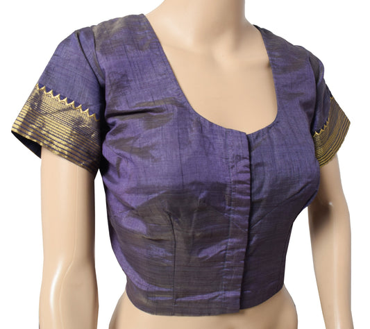 Sushila Vintage Stitch Purple Sari Blouse Art Silk Zari Woven Designer Choli44"