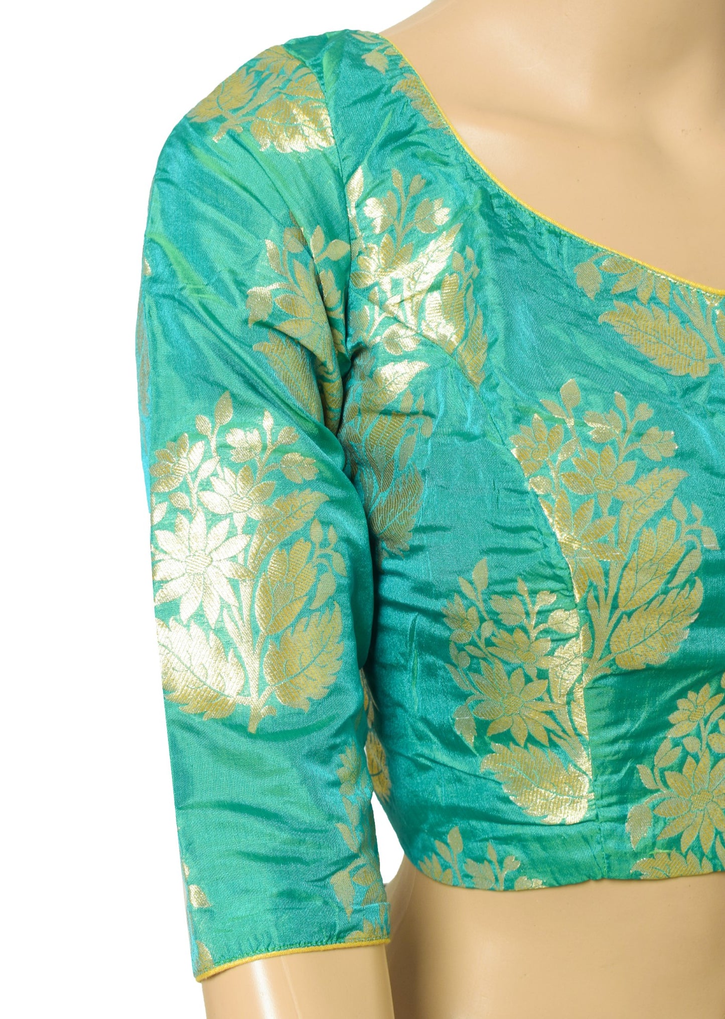 Sushila Vintage Readymade Aqua Green Sari Blouse Banarasi Brocade Silk Choli 36"