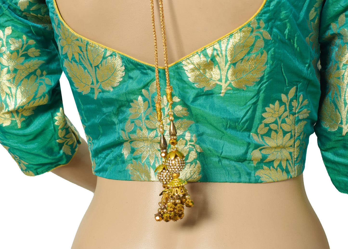 Sushila Vintage Readymade Aqua Green Sari Blouse Banarasi Brocade Silk Choli 36"
