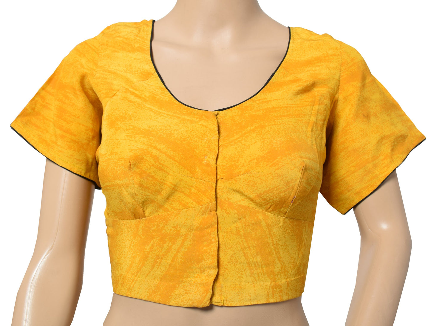 Sushila Vintage Readymade Yellow Sari Blouse Pure Crepe Printed Choli Top 40"