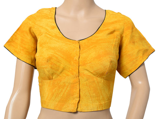 Sushila Vintage Readymade Yellow Sari Blouse Pure Crepe Printed Choli Top 40"