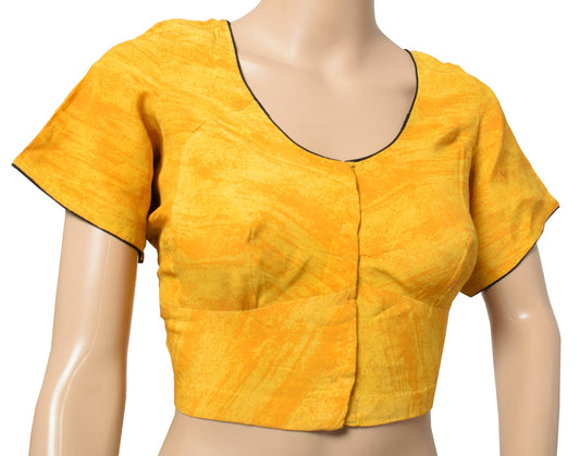 Sushila Vintage Readymade Yellow Sari Blouse Pure Crepe Printed Choli Top 40"