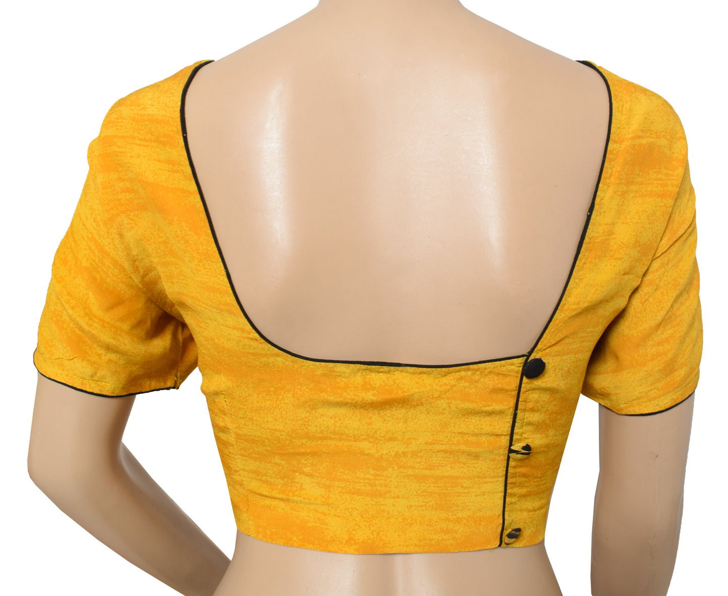 Sushila Vintage Readymade Yellow Sari Blouse Pure Crepe Printed Choli Top 40"