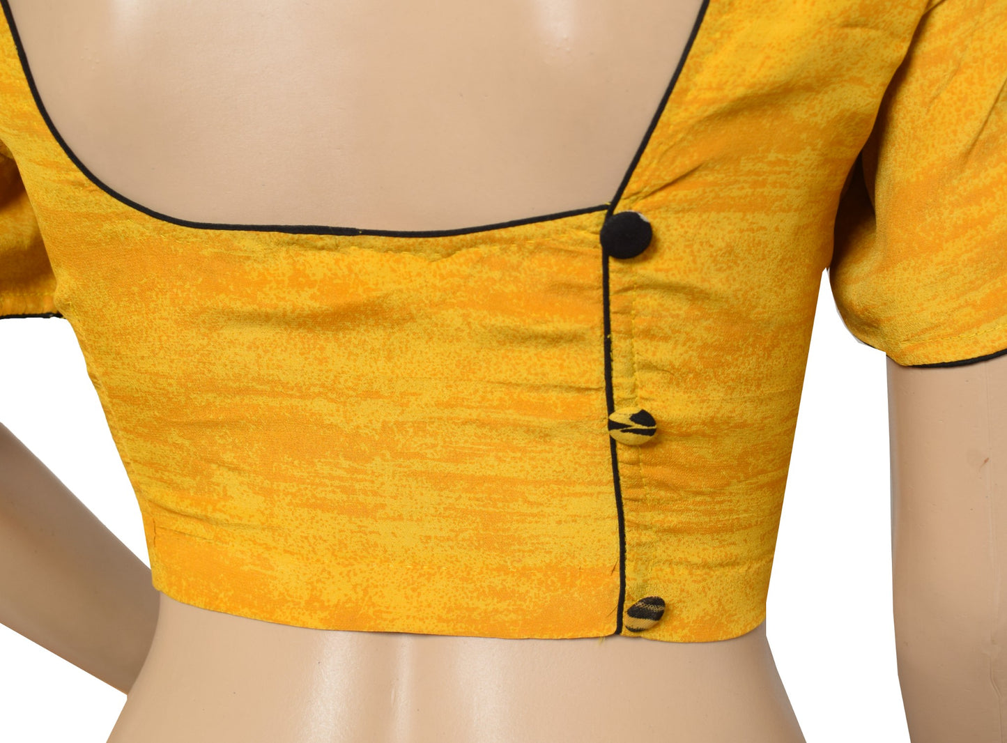 Sushila Vintage Readymade Yellow Sari Blouse Pure Crepe Printed Choli Top 40"