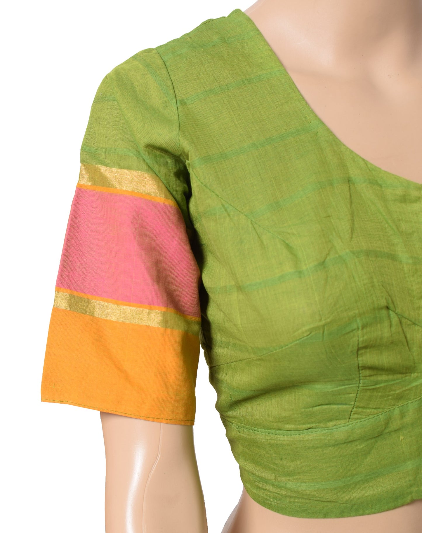 Sushila Vintage Readymade Green Sari Blouse Pure Cotton Woven Designer Choli 40"