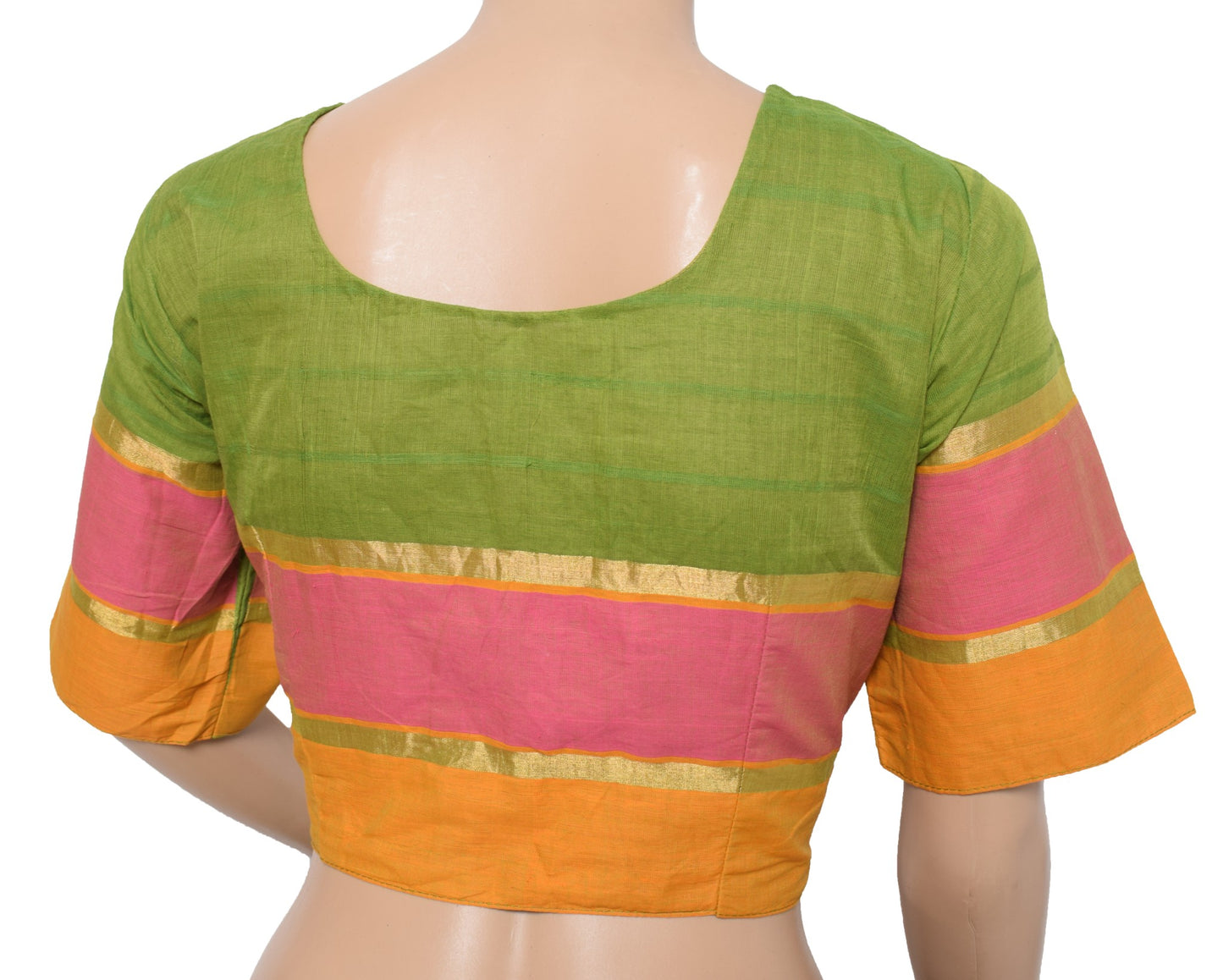 Sushila Vintage Readymade Green Sari Blouse Pure Cotton Woven Designer Choli 40"
