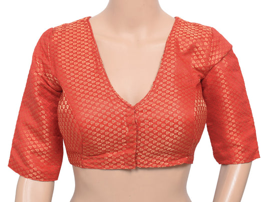 Sushila Vintage Readymade Red Sari Blouse Art Silk Zari Woven Padded Choli 34"