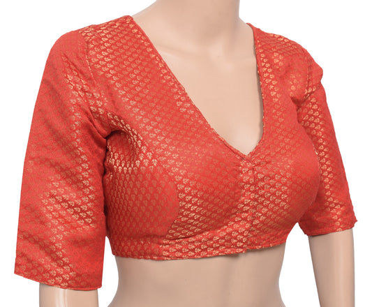Sushila Vintage Readymade Red Sari Blouse Art Silk Zari Woven Padded Choli 34"