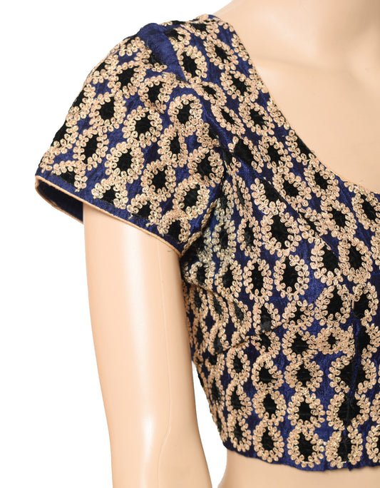 Sushila Vintage HEAVY Blue Sari Blouse Pure Silk Embroidered Designer Choli 36"