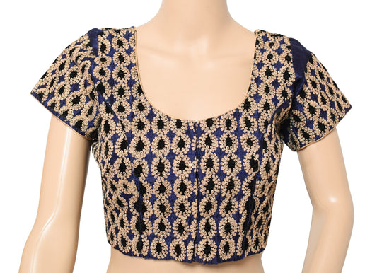 Sushila Vintage HEAVY Blue Sari Blouse Pure Silk Embroidered Designer Choli 36"