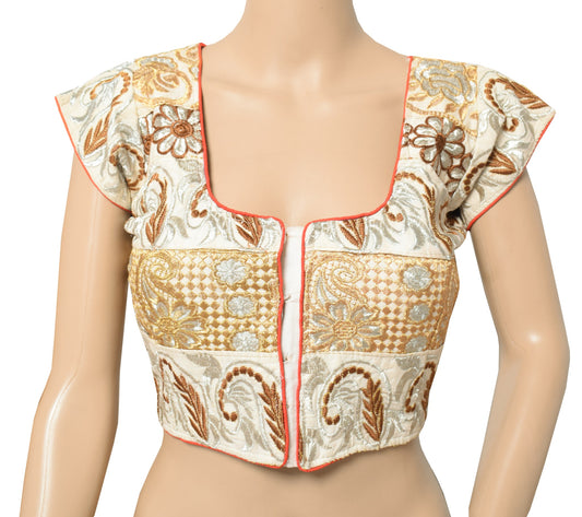 Sushila Vintage Embroidered Sari Blouse Pure Cotton Readymade White Choli 36"