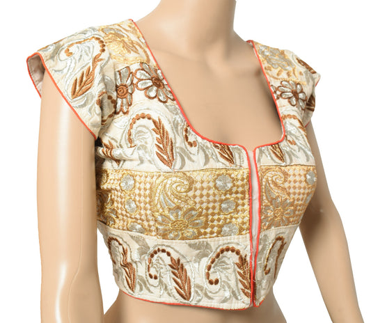 Sushila Vintage Embroidered Sari Blouse Pure Cotton Readymade White Choli 36"