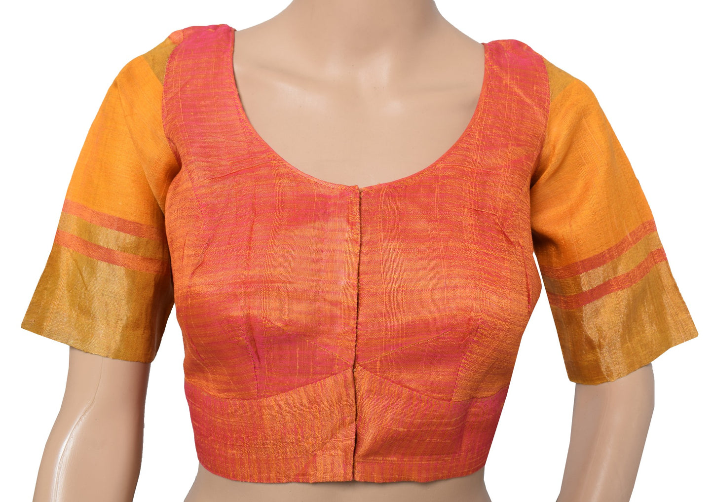 Sushila Vintage Pink & Mustard Stitched Sari Blouse Pure Silk Woven Choli 36"
