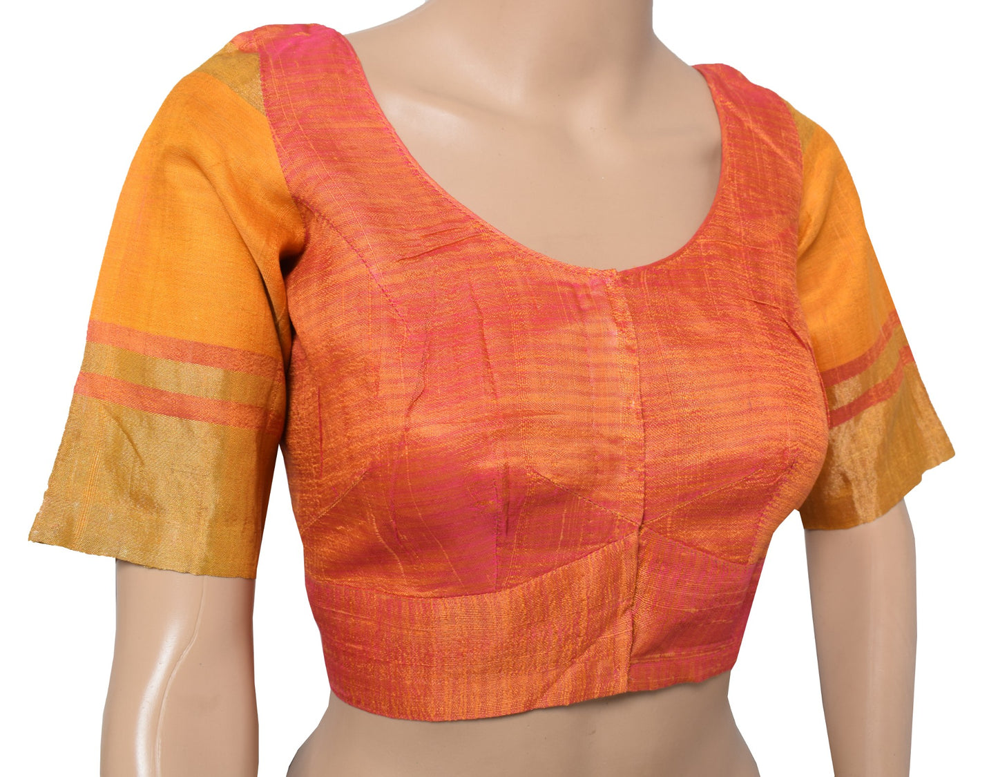 Sushila Vintage Pink & Mustard Stitched Sari Blouse Pure Silk Woven Choli 36"