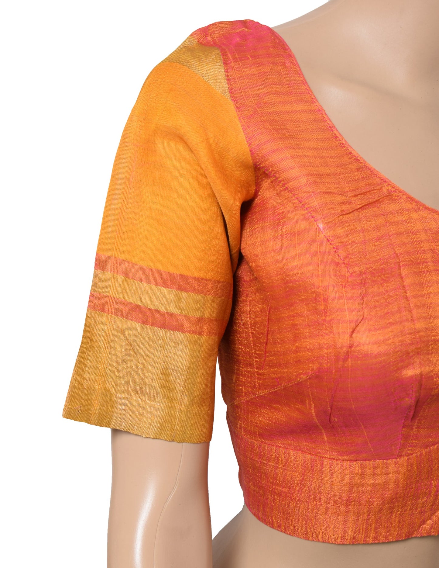 Sushila Vintage Pink & Mustard Stitched Sari Blouse Pure Silk Woven Choli 36"