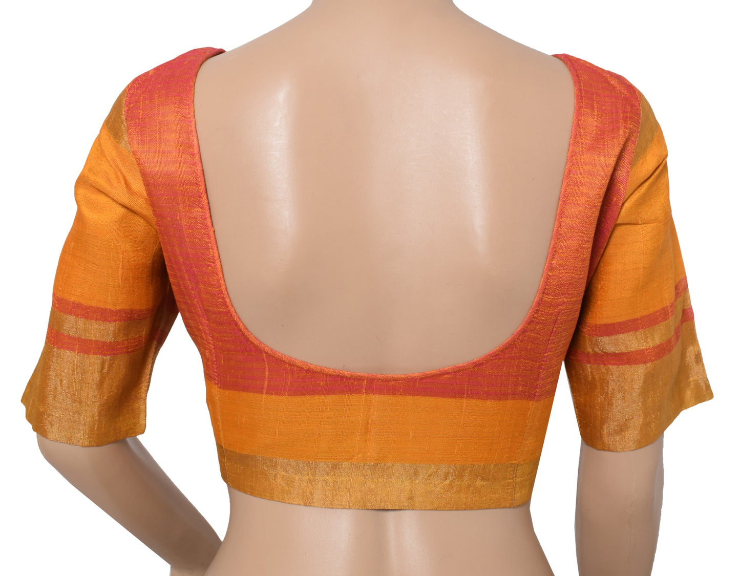 Sushila Vintage Pink & Mustard Stitched Sari Blouse Pure Silk Woven Choli 36"