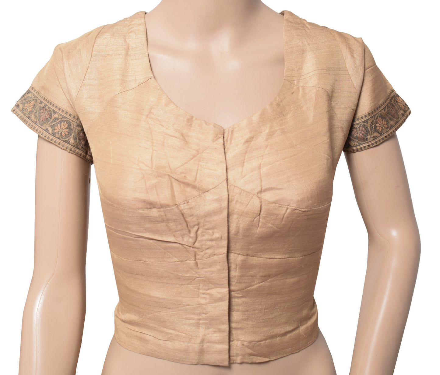 Sushila Vintage Readymade Brown Sari Blouse Pure Khadi Silk Woven Choli Top 40"