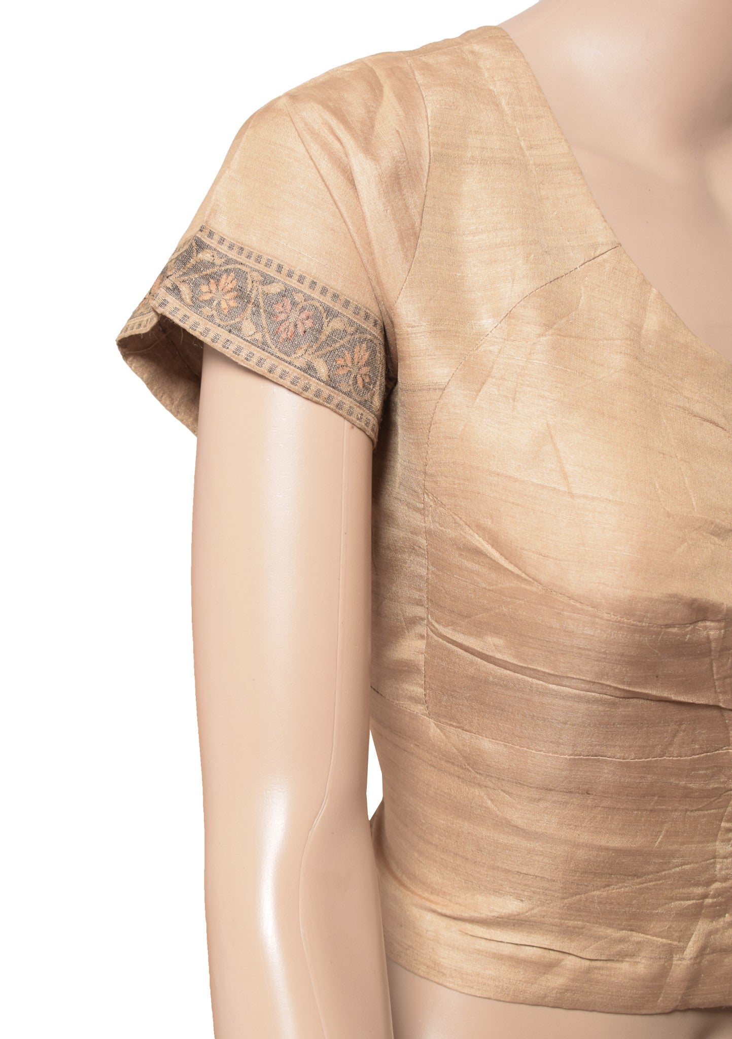 Sushila Vintage Readymade Brown Sari Blouse Pure Khadi Silk Woven Choli Top 40"