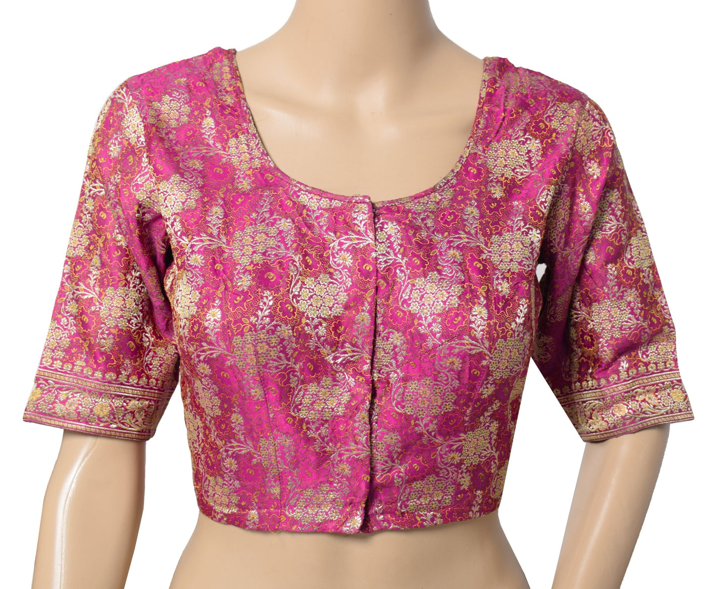 Sushila Vintage Banarasi Sari Blouse Zari Brocade Pure Satin Magenta Top 38"