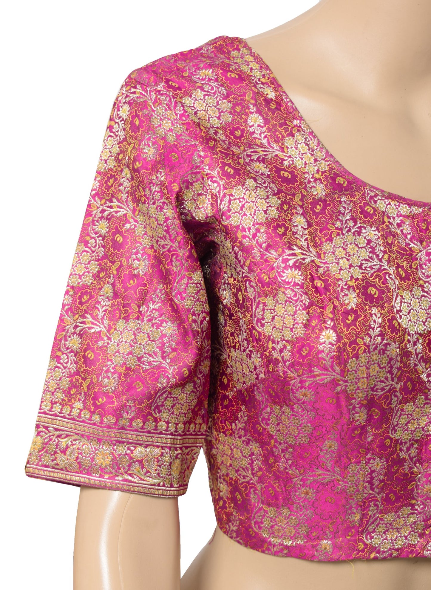 Sushila Vintage Banarasi Sari Blouse Zari Brocade Pure Satin Magenta Top 38"