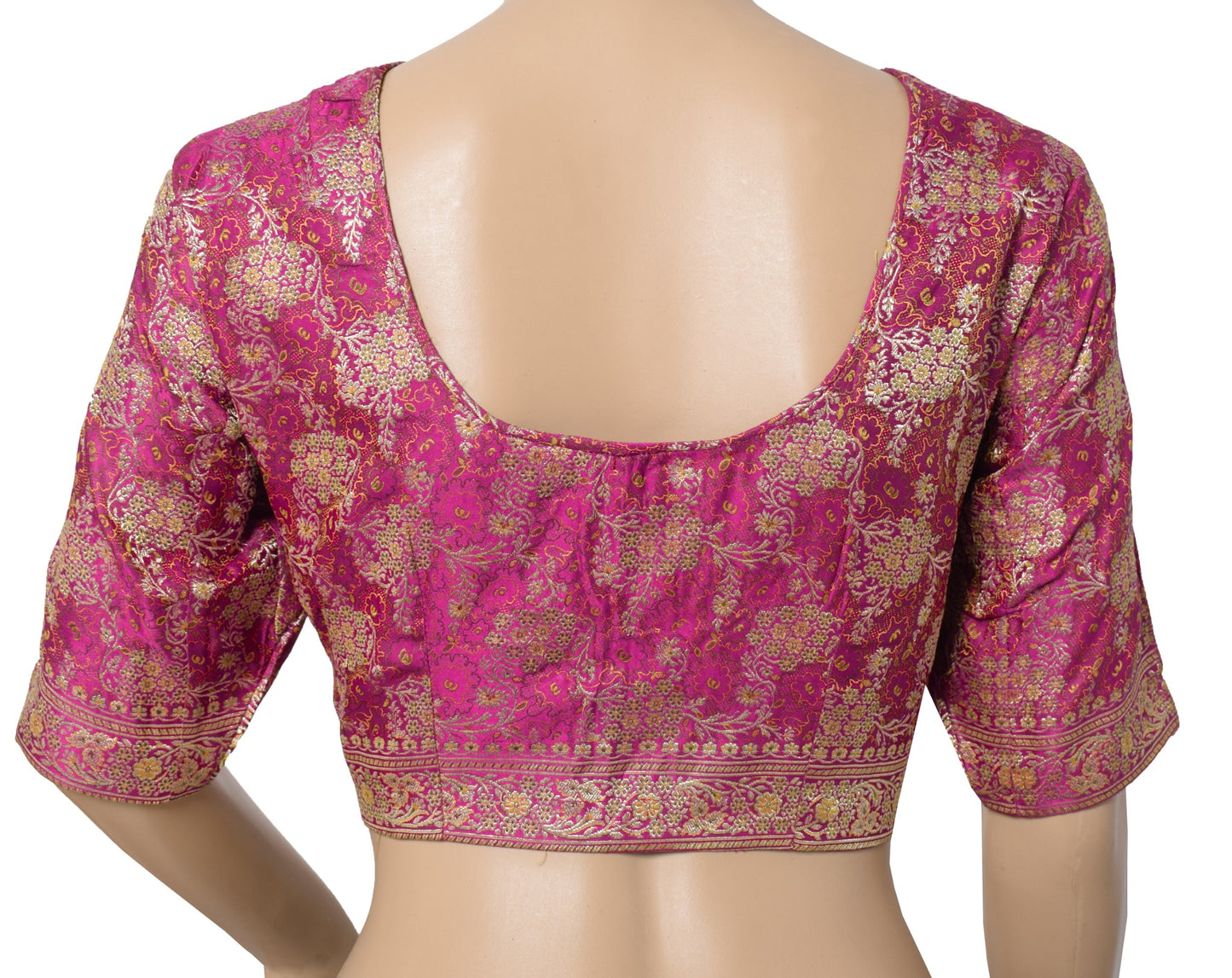 Sushila Vintage Banarasi Sari Blouse Zari Brocade Pure Satin Magenta Top 38"