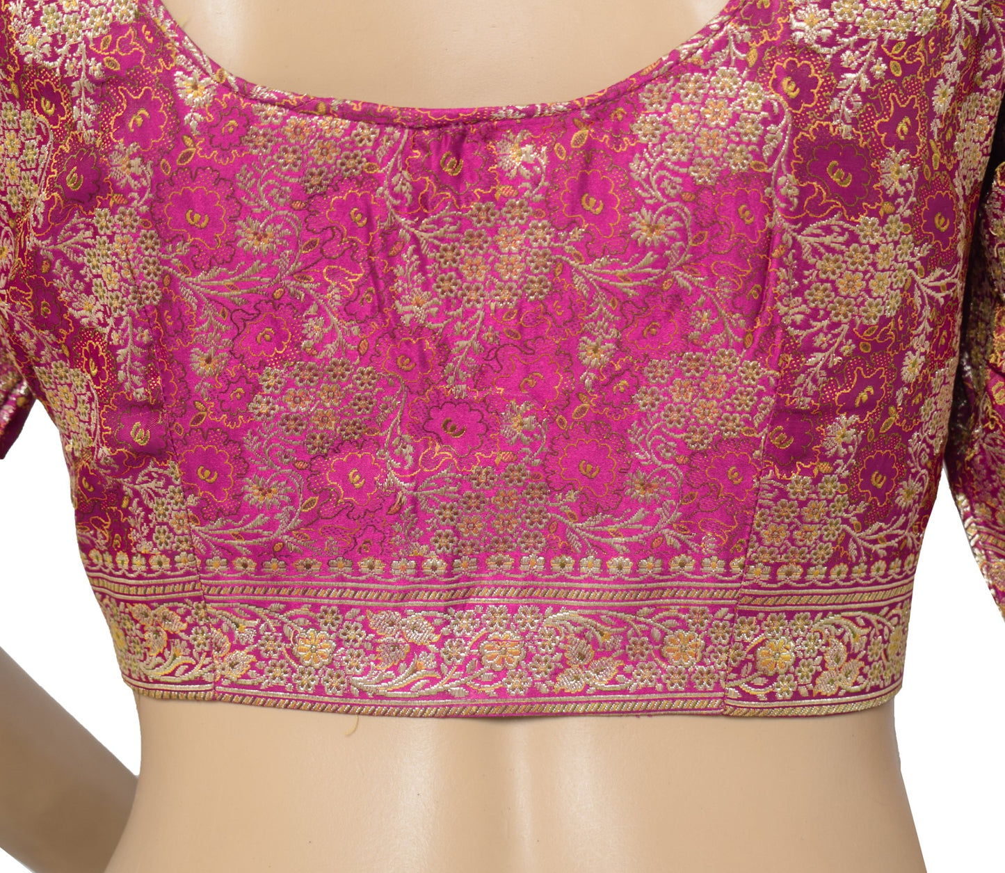 Sushila Vintage Banarasi Sari Blouse Zari Brocade Pure Satin Magenta Top 38"