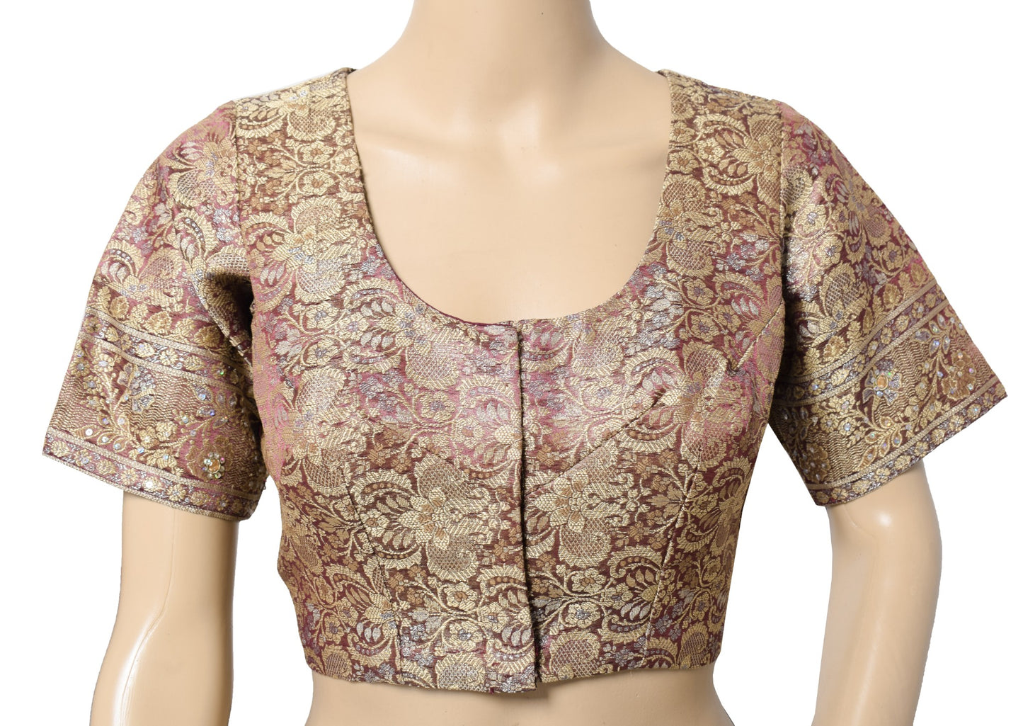 Sushila Vintage Banarasi Sari Blouse Zari Brocade Art Silk Woven Floral Choli36"
