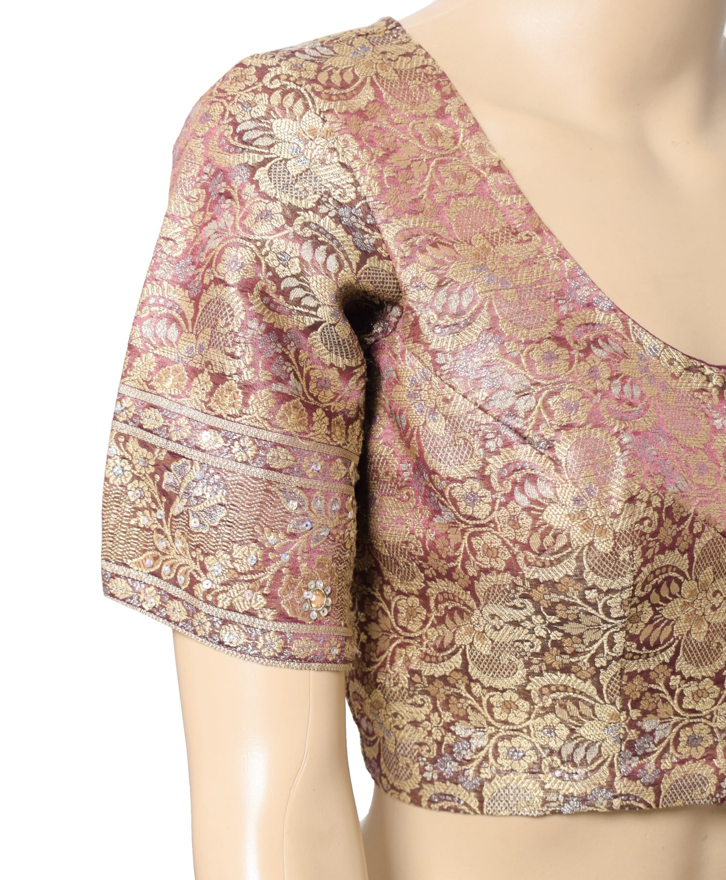 Sushila Vintage Banarasi Sari Blouse Zari Brocade Art Silk Woven Floral Choli36"