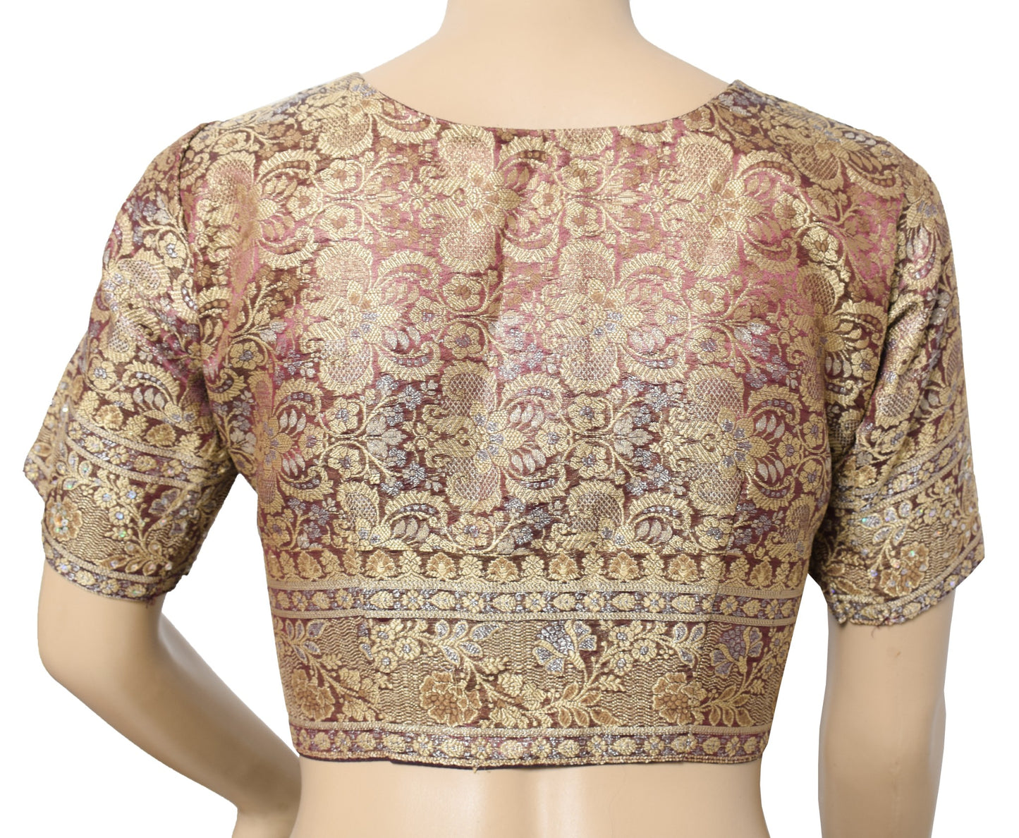 Sushila Vintage Banarasi Sari Blouse Zari Brocade Art Silk Woven Floral Choli36"