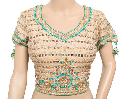 Sushila Vintage HandBeaded Sari Blouse Pure Silk HEAVY Designer Padded Choli 36"