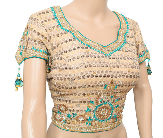 Sushila Vintage HandBeaded Sari Blouse Pure Silk HEAVY Designer Padded Choli 36"
