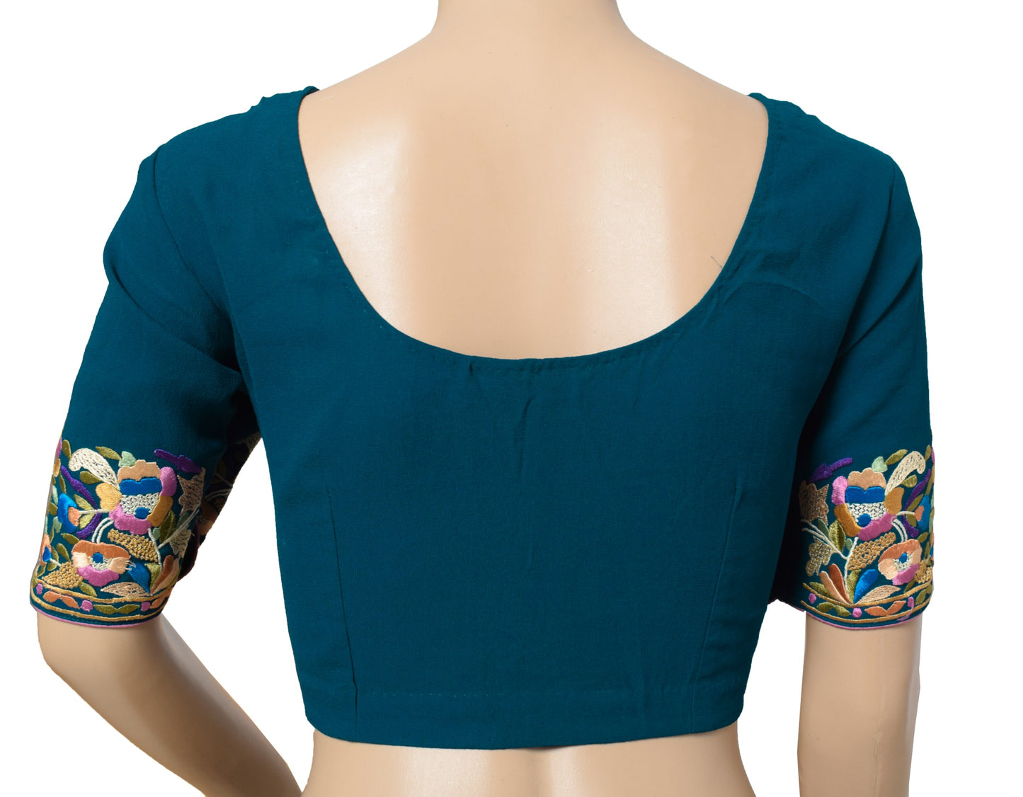 Sushila Vintage Teal Blue Stitch Sari Blouse Pure Georgette Embroidered Choli38"