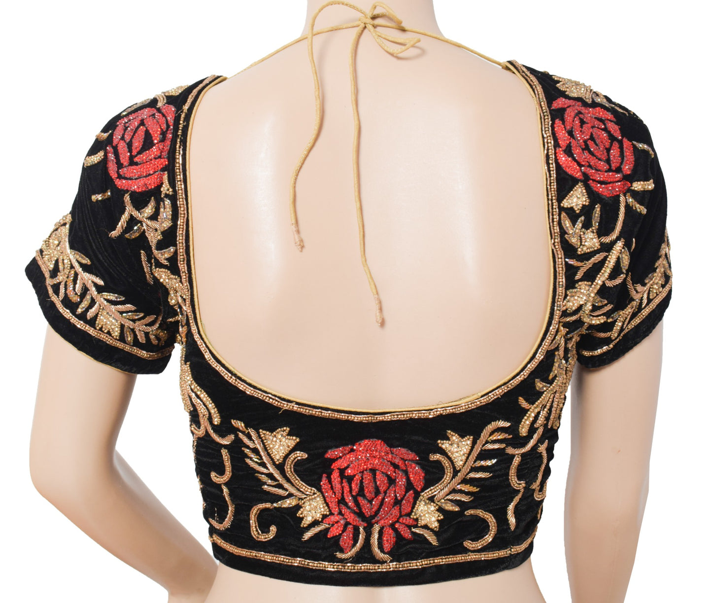 Sushila Vintage Velvet Black Sari Blouse Hand Beaded Zardozi Stitched Choli 34"