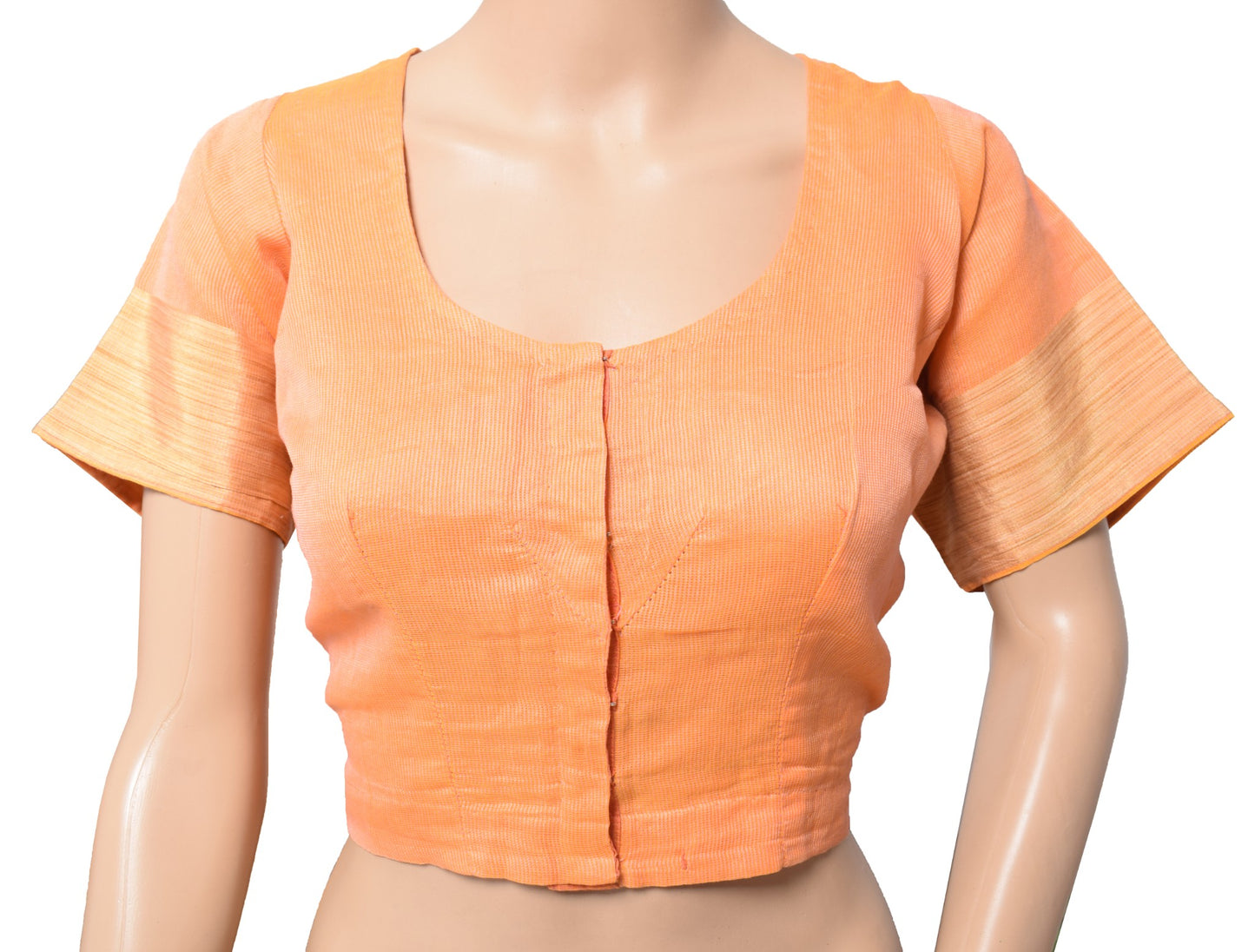 Sushila Vintage Readymade Peach Sari Blouse Cotton Silk Kota Doria Woven Top 42"