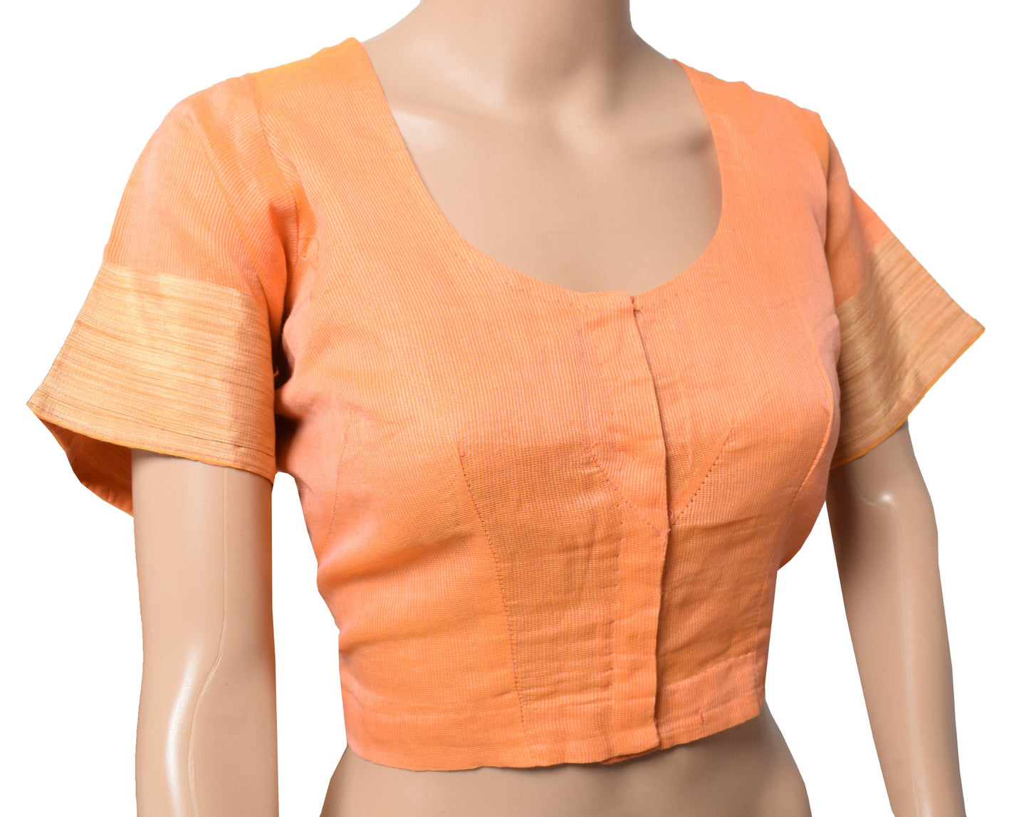 Sushila Vintage Readymade Peach Sari Blouse Cotton Silk Kota Doria Woven Top 42"