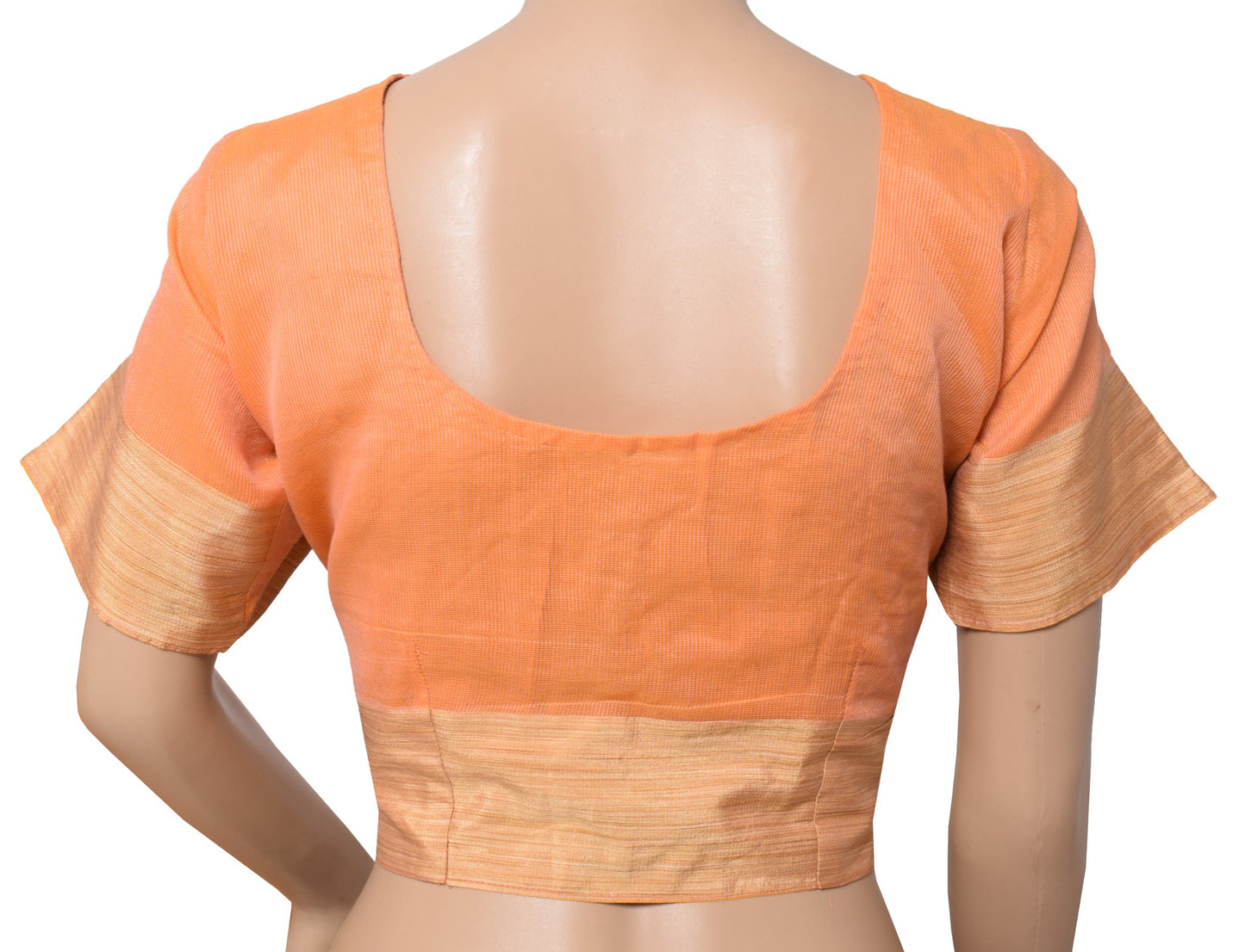 Sushila Vintage Readymade Peach Sari Blouse Cotton Silk Kota Doria Woven Top 42"