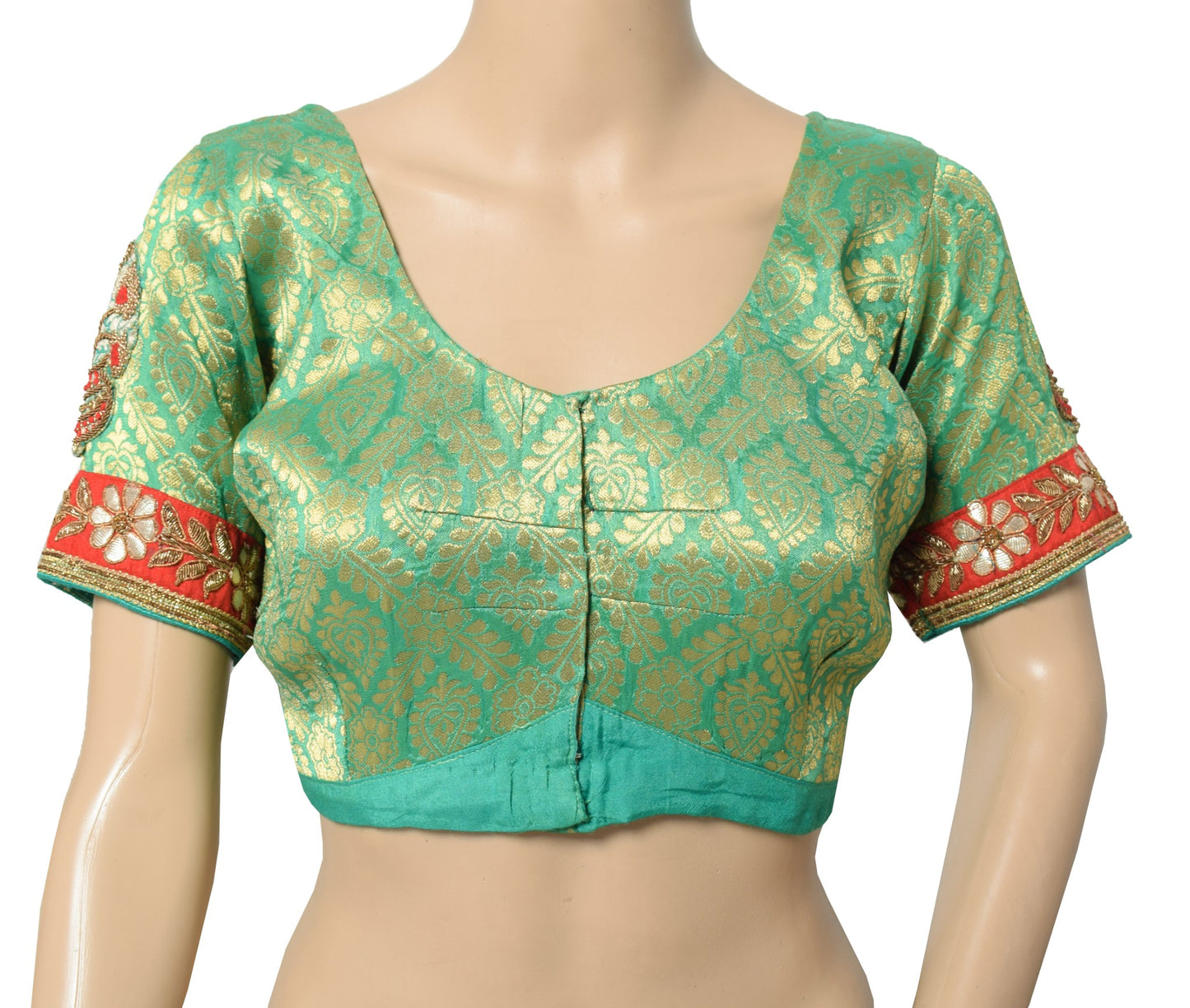 Sushila Vintage Banarasi Brocade Sari Blouse Pure Silk Green Designer Choli 36"