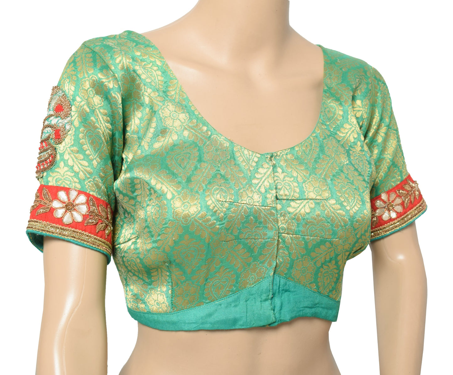 Sushila Vintage Banarasi Brocade Sari Blouse Pure Silk Green Designer Choli 36"