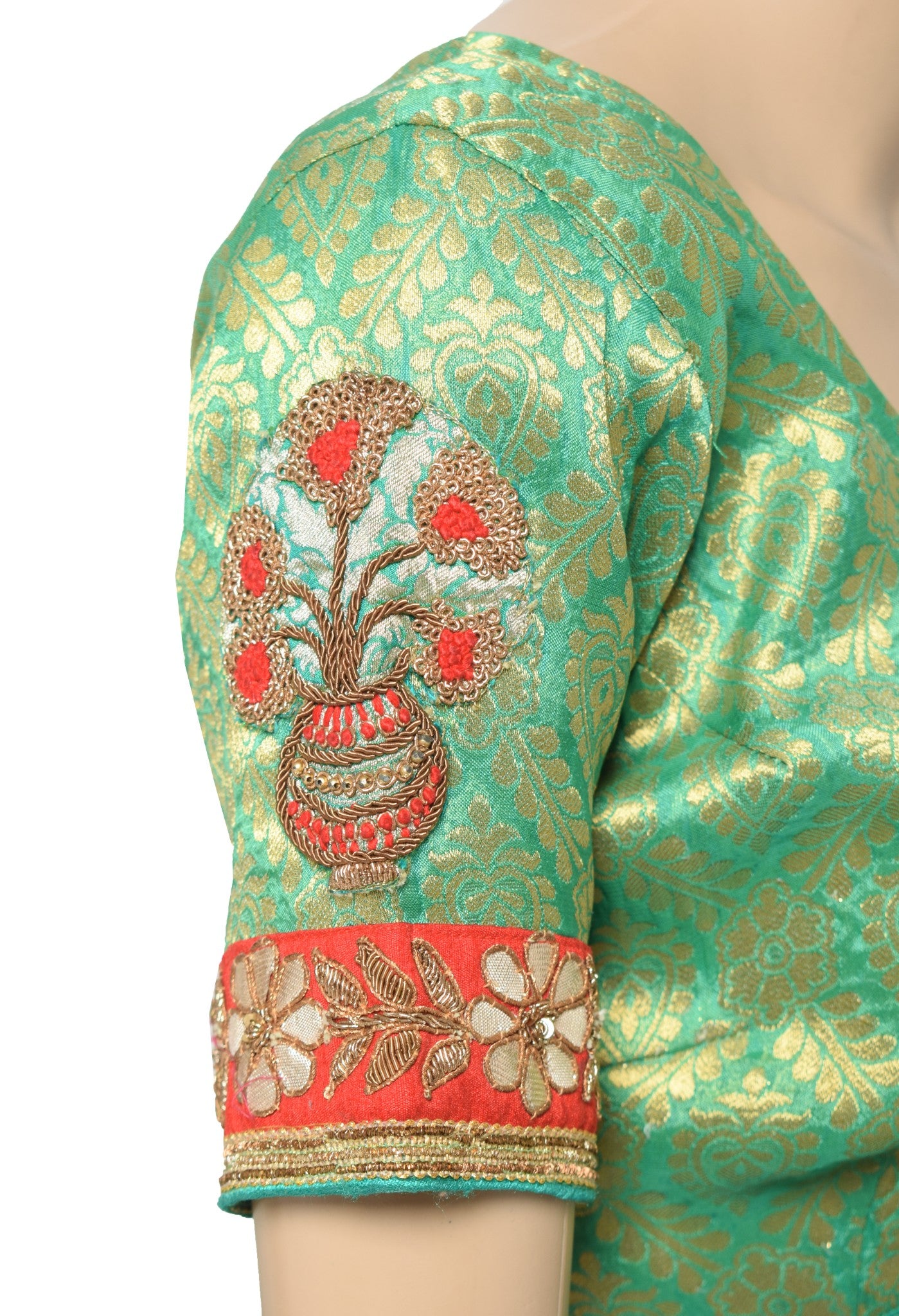 Sushila Vintage Banarasi Brocade Sari Blouse Pure Silk Green Designer Choli 36"