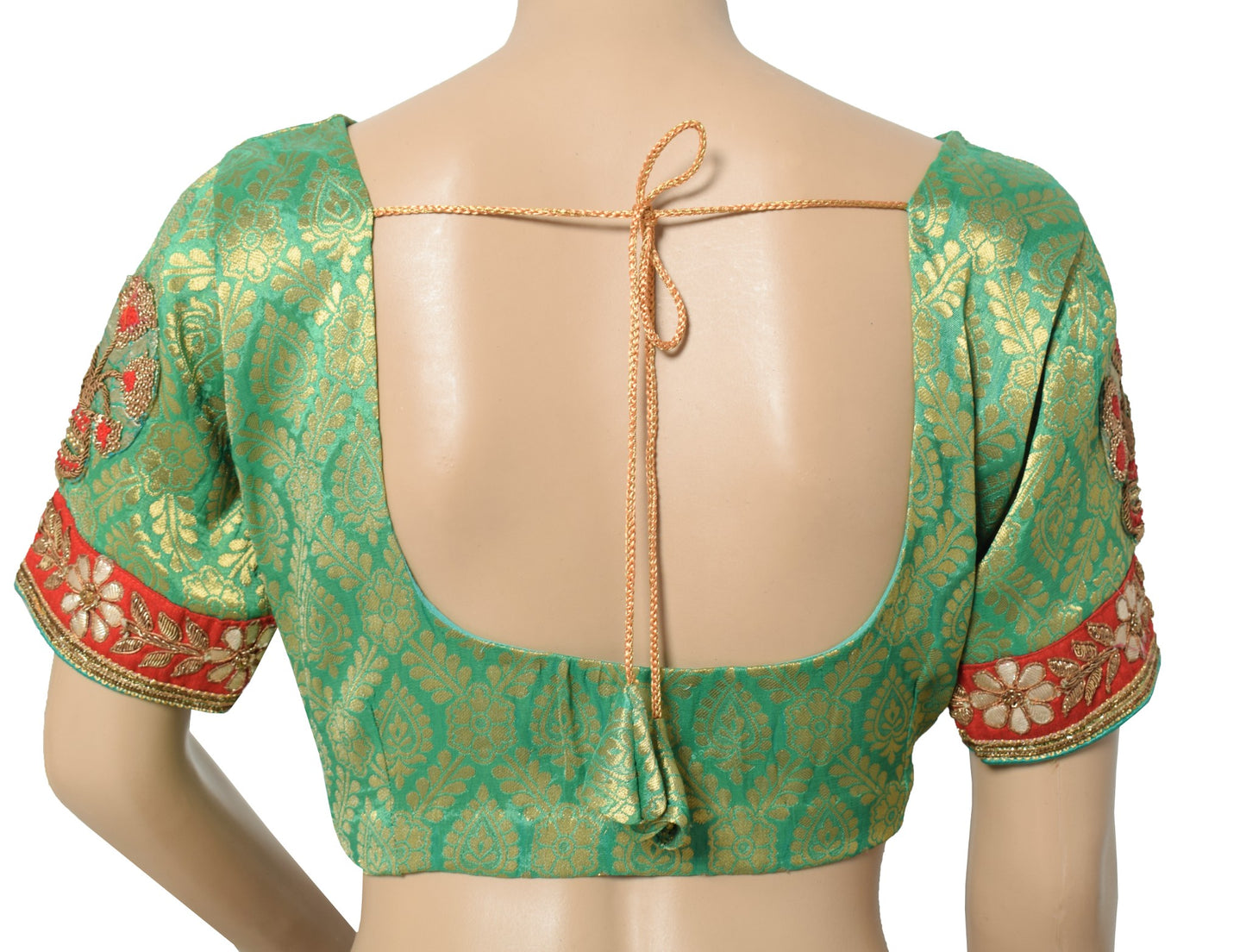 Sushila Vintage Banarasi Brocade Sari Blouse Pure Silk Green Designer Choli 36"