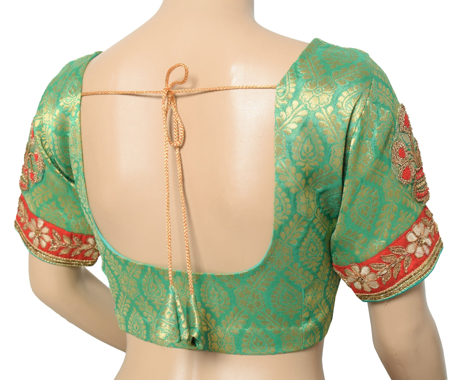 Sushila Vintage Banarasi Brocade Sari Blouse Pure Silk Green Designer Choli 36"
