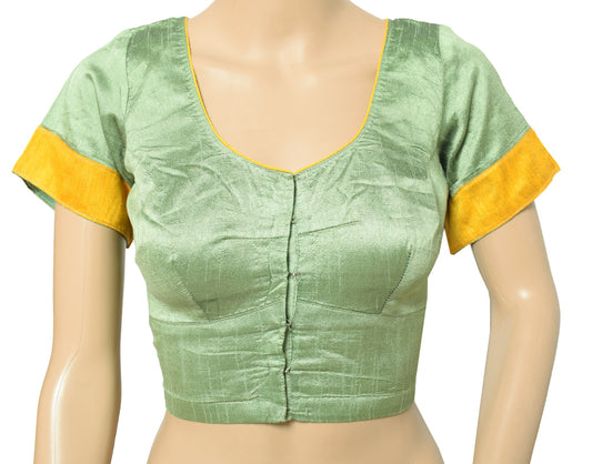 Sushila Vintage Readymade Green Sari Blouse Art Silk Woven Designer Choli 34"