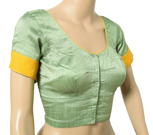 Sushila Vintage Readymade Green Sari Blouse Art Silk Woven Designer Choli 34"