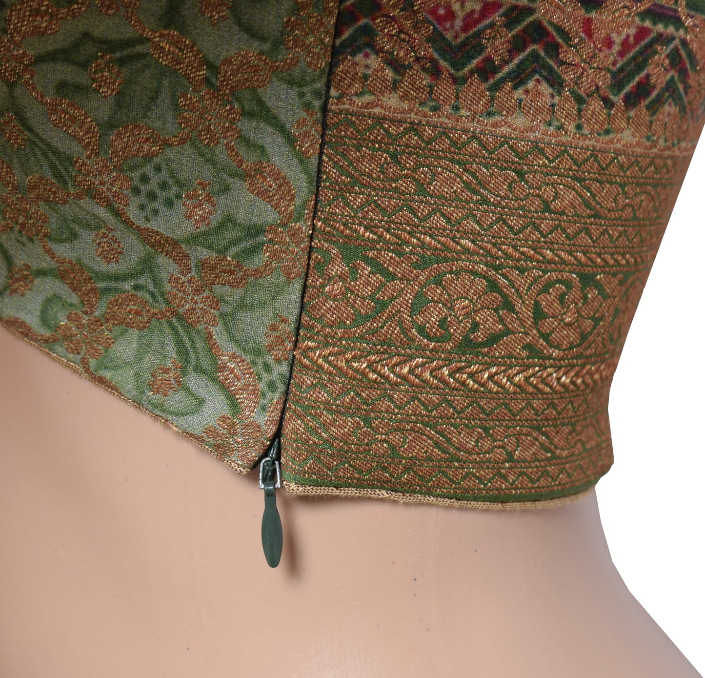Sushila Vintage Readymade Green Sari Blouse Pure Crepe Woven Printed Choli 34"