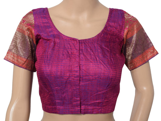 Sushila Vintage Magenta Stitched Sari Blouse Pure Silk Woven Designer Choli 34"