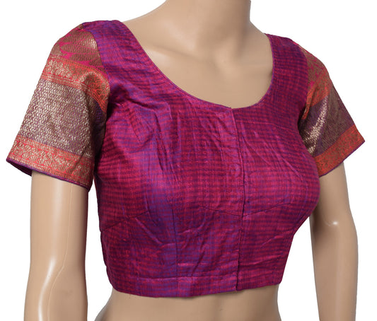 Sushila Vintage Magenta Stitched Sari Blouse Pure Silk Woven Designer Choli 34"