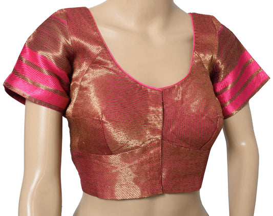 Sushila Vintage Gold Zari Brocade Sari Blouse Pure Silk Stitched Designer Top36"
