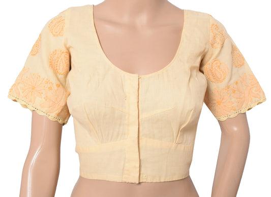 Sushila Vintage Cream Stitched Sari Blouse Art Cotton Chikankari Work Choli 40"